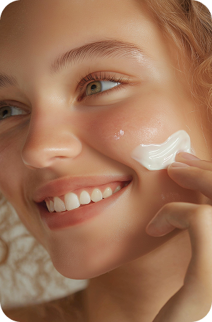 Woman applying moisturizer
