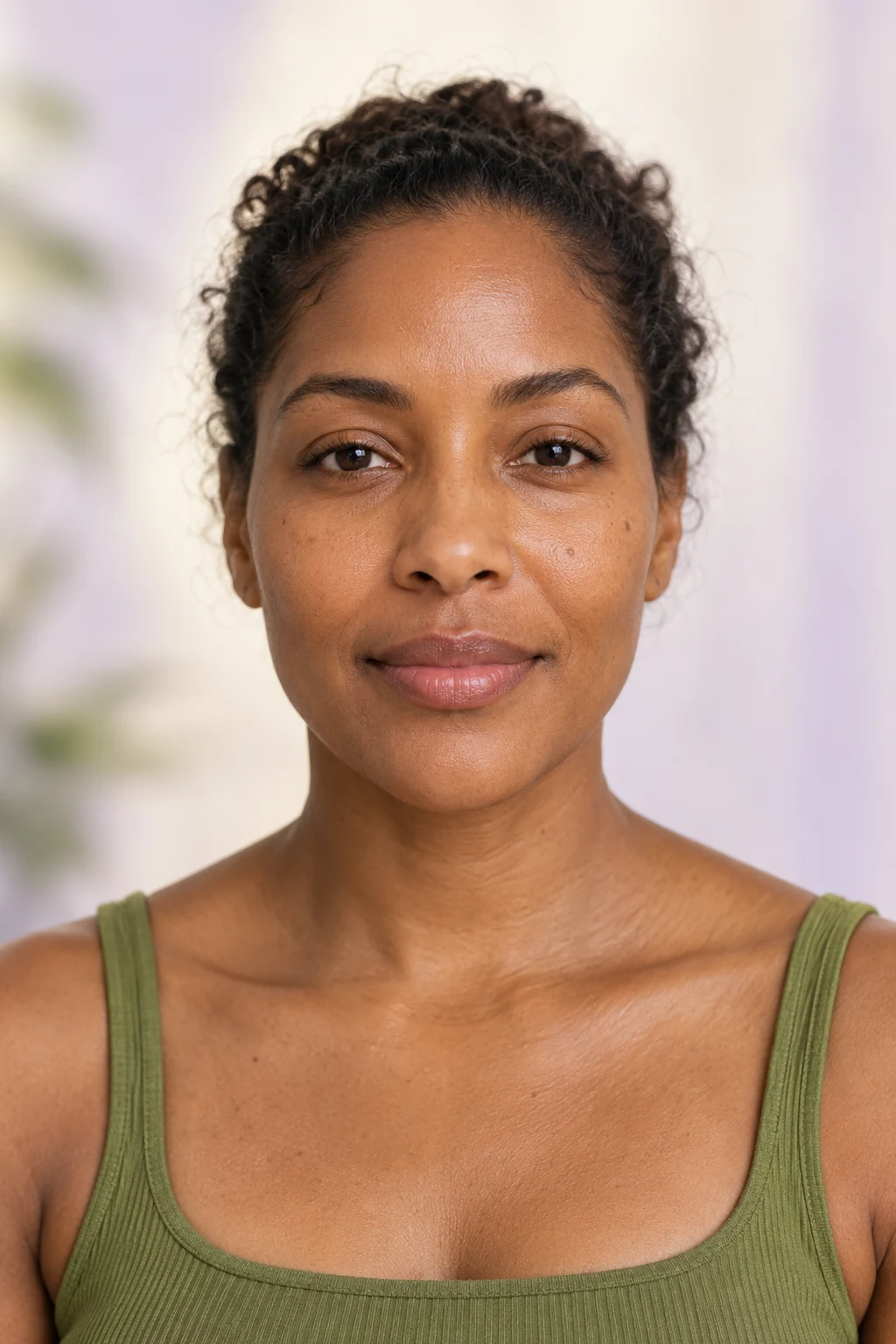 Adult facing the camera in an illustrative clinic skin scan